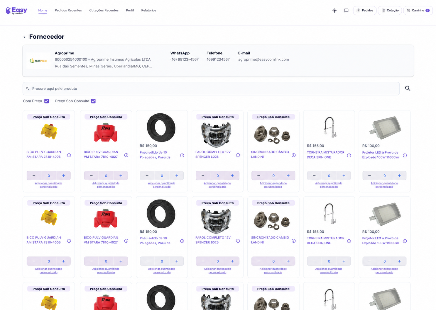 Catálogo de ofertas com preços e condições